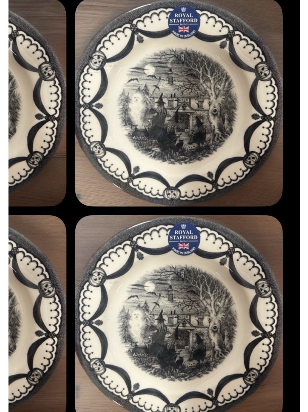 Stafford Black and White Decorative Dinner Plates set-2 witche’s coven new